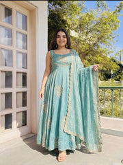 Stunning Maroon Pure Silk Embroidered Gown