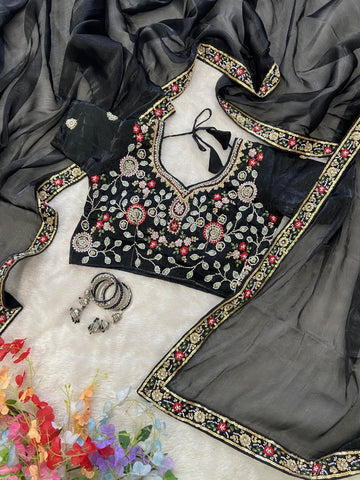 Exclusive Black Burberry Silk with Beads Work Saree