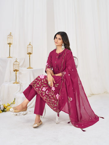 Pretty Brown Pure Cotton Multi-Thread Embroidery Kurti