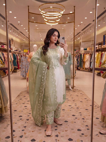 Amazing Peach Thread Work Palazzo Suit