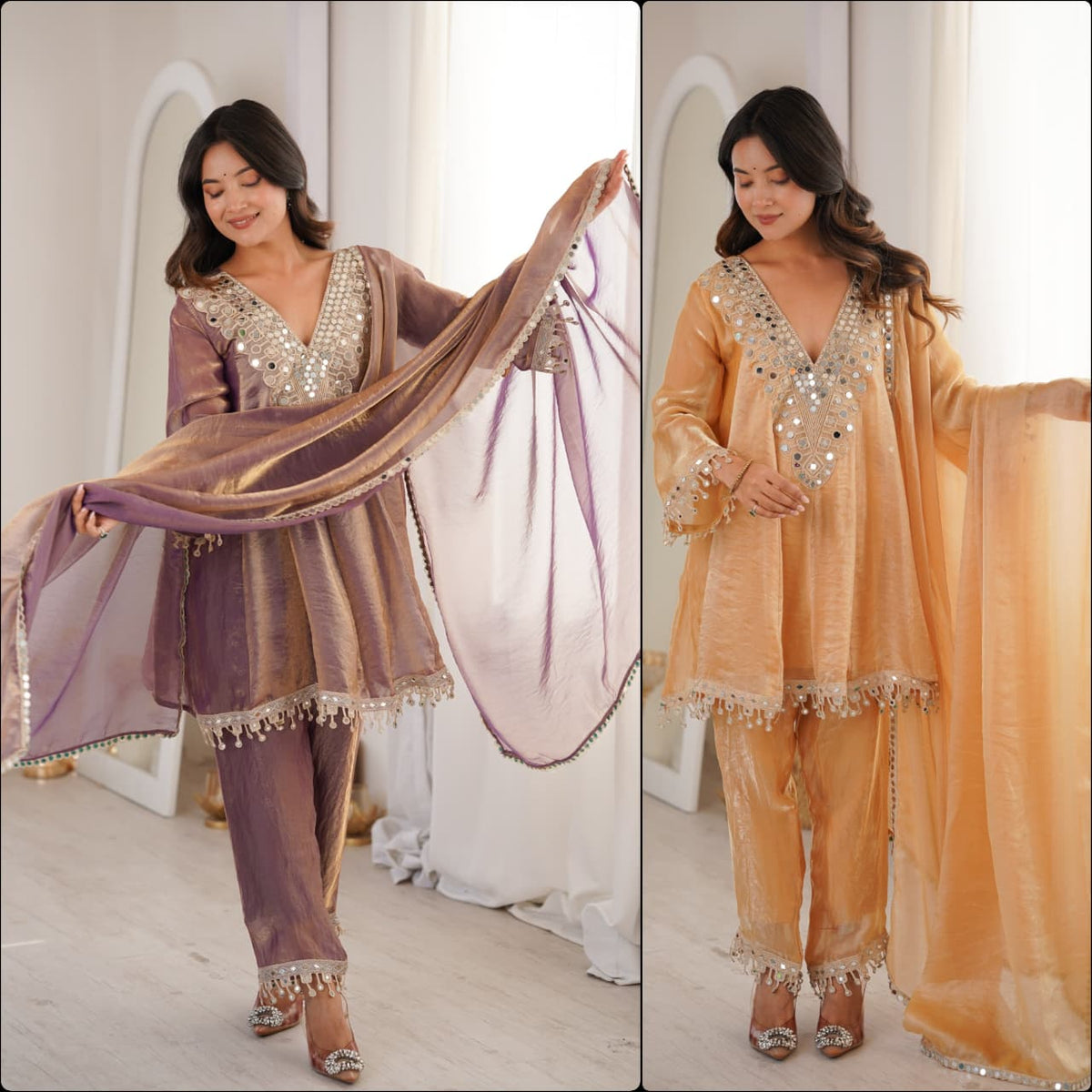 Stunning Chiku Fendy with Embroidered Lace Kurti Set