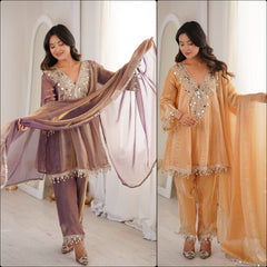 Stunning Chiku Fendy with Embroidered Lace Kurti Set