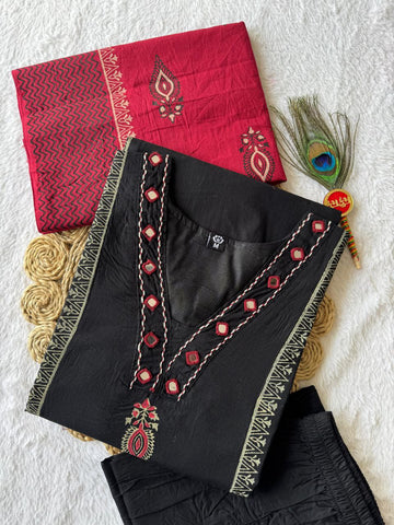 Alluring Red Pure Cotton with Block Work Suit Set