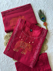 Amazing Red Cotton with Mirror Work Suit