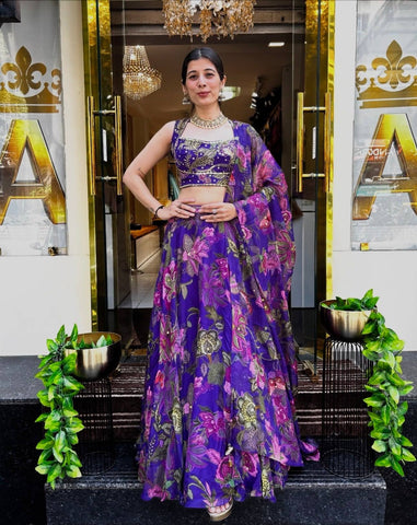 Beautiful Purple Tabby Silk Lehenga Choli