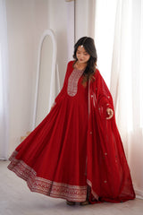 Stylish Red Vichitra Silk with Jari Work Anarkali Suit