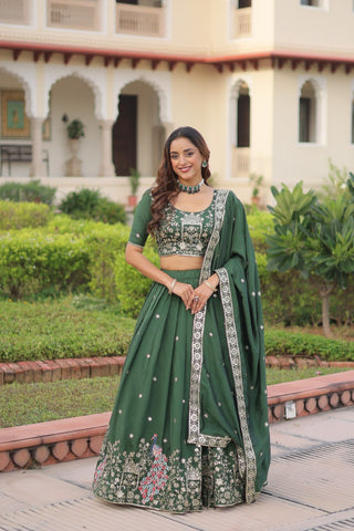 Amazing Green Vichitra Silk Embroidered Lehenga