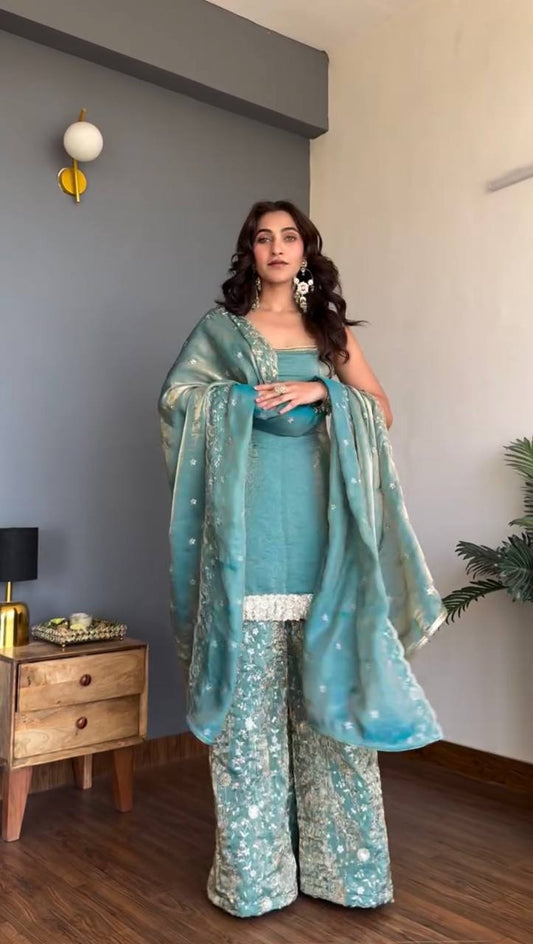Lovely Fendy Silk with Thread Work Palazzo Suit