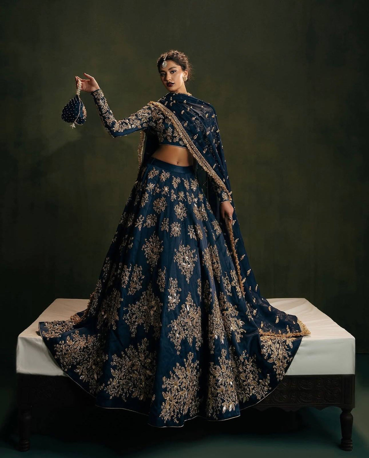 Wedding Navy Blue Polo Silk Zari Work Lehenga Choli