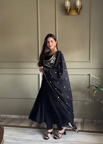 Elegant Georgette with Fancy Work Anarkali Gown