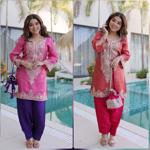 Amazing Roman Fabric with Embroidery Work Top Set