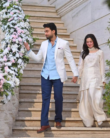 Amazing White Natural Crep Thread with Sequence Work Sharara Suit