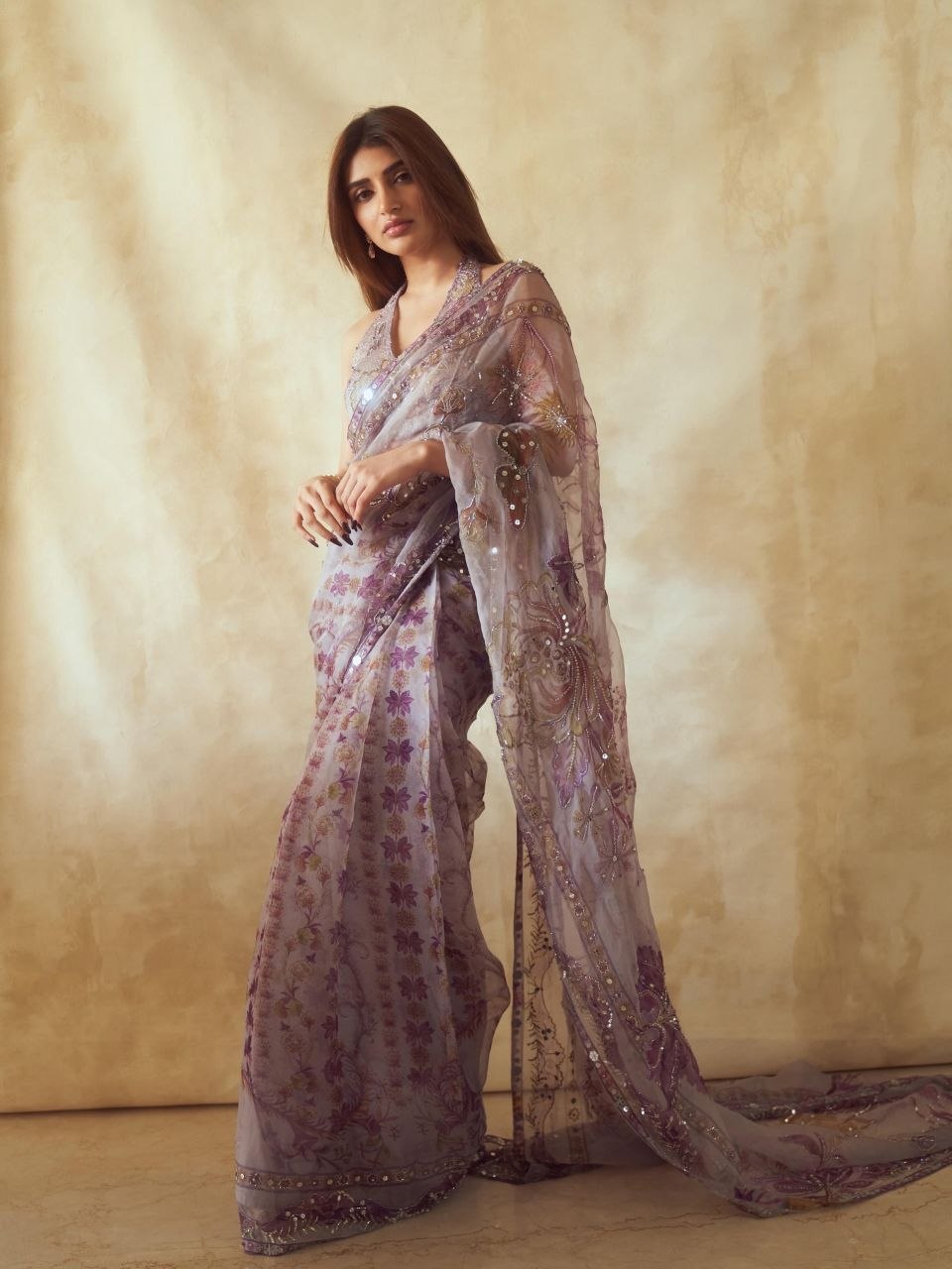Gorgeous Purple Silk with Mirror Work Saree