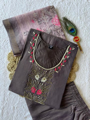 Lovely Vampire Grey Mul Chanderi Hand Work Suit