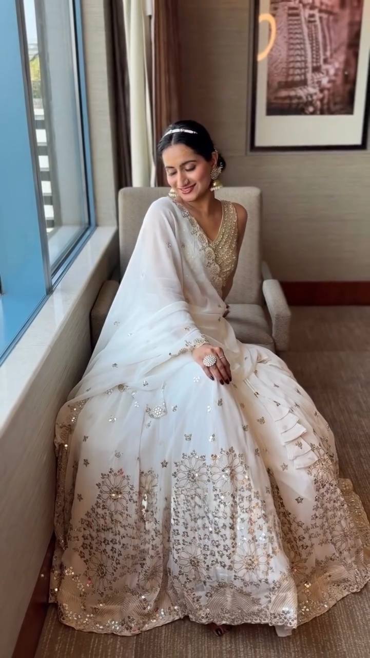 Innovative White Color Thread Work Lehenga Choli