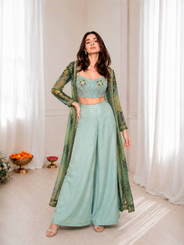 Lovely Green  Georgette Embroidery Work Sharara Suit