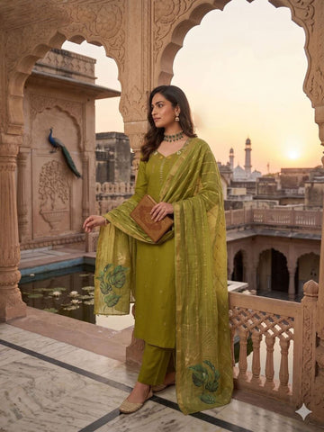 Amazing Parrot Mul Chanderi with Hand Work Sharara Suit