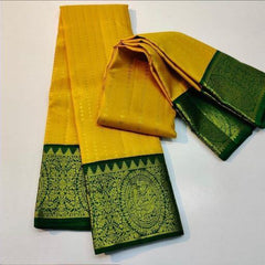 Fantastic Yellow With Green Color Soft Lichi Silk Saree