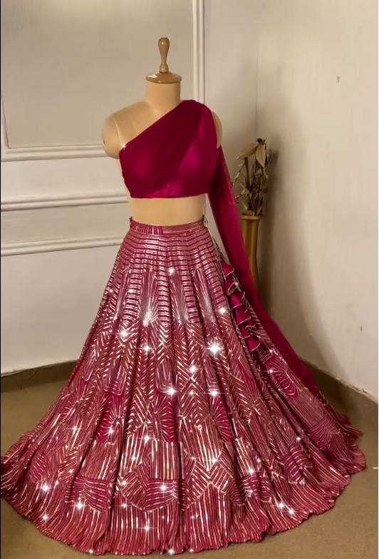 Glimmering Pink Color Heavy Sequence Work Lehenga Choli