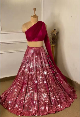 Glimmering Pink Color Heavy Sequence Work Lehenga Choli