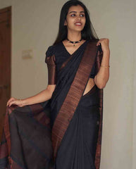 Pretty Black Color Soft Silk Coper Zari Weaving Saree