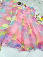 Foil Digital Print Multi With Pink Color Gown