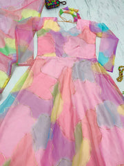 Foil Digital Print Multi With Pink Color Gown