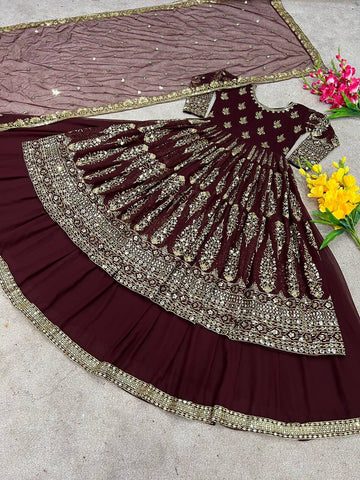Heavy Embroidery Sequence Work Wine Color Lehenga Choli