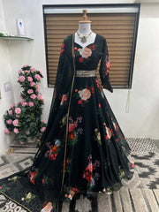 Flattering Black Color Digital Printed Anarkali Suit