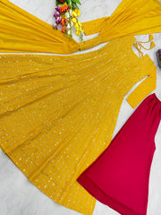 Nayra Cut Yellow Color Sequence Top With Palazzo