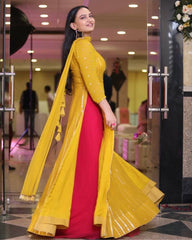 Nayra Cut Yellow Color Sequence Top With Palazzo