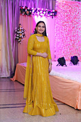 Nayra Cut Yellow Color Sequence Top With Palazzo