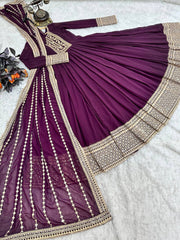 Alluring Wine Color Sequence Embroidery Work Gown