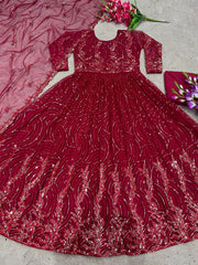 Precious Butterfly Net 3mm Sequence Red Color Gown