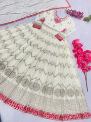 Off White Color Sequence Work Flattering Gown