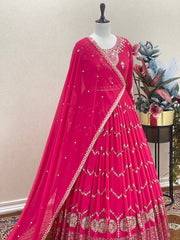 Luxuriant Pink Color Sequence Work Gown