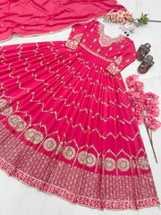 Luxuriant Pink Color Sequence Work Gown