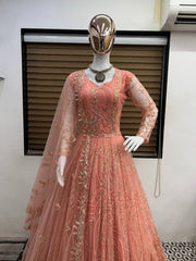 Precious Butterfly Net 3mm Sequence Peach Color Gown