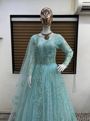 Precious Butterfly Net 3mm Sequence Sky Blue Color Gown