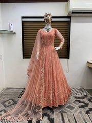 Precious Butterfly Net 3mm Sequence Peach Color Gown