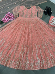 Precious Butterfly Net 3mm Sequence Peach Color Gown