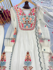 Summer White Color Embroidery Work Top With Palazzo Set