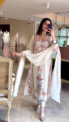 Summer White Color Embroidery Work Top With Palazzo Set