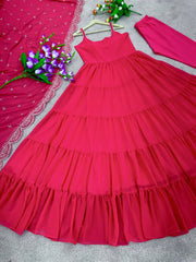 Outstanding Pink Color Ruffle Anarkali Gown