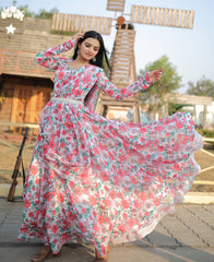 Luxuriant White Color Digital Printed Gown