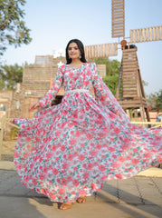 Luxuriant White Color Digital Printed Gown