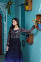 Embellished Sequence Work Blue Color Long Gown