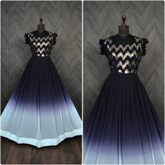 Blue Color Shaded Sequence Embroidered Work Gown