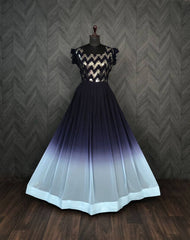 Blue Color Shaded Sequence Embroidered Work Gown