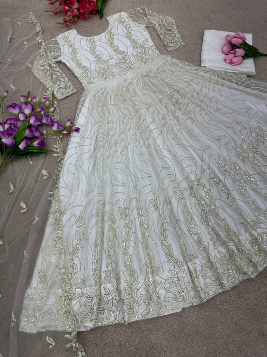 Precious Butterfly Net 3mm Sequence White Color Gown